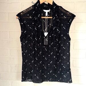 Rebecca Taylor blouse sleeveless silk nylon blend floral NeW cottage core sz 2